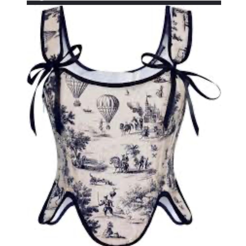 Scarlet Darkness Corset Top Womens 18 Toile De Jouy Lace Up Renaissance Vest NWT